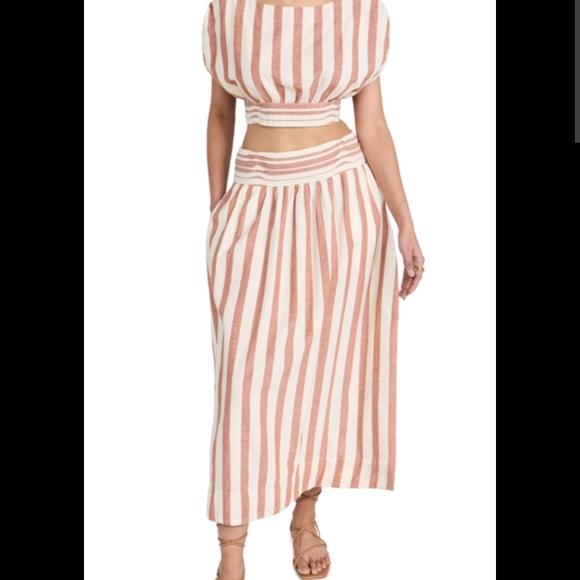 Free People Dresses & Skirts - Free People Pink and White Striped Skirt Set